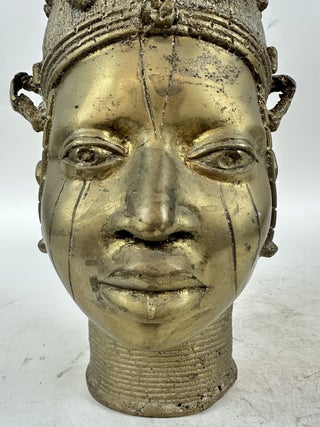 BENIN CAST BRASS HEAD OF QUEEN MOTHER IDIA, NIGERIA