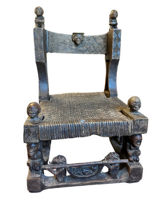 1413529 CHOKWE CARVED WOOD CHEIF'S CHAIR WITH WOVEN RUSH-STYLE SEAT, DEMOCRATIC REPUBLIC OF...