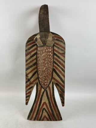 1413824 BOBO PAINTED WOODEN (RED & BLACK) BIRD SHOULDER MASK, BURKINA FASO
