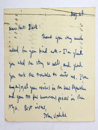 1413828 JOHN UPDIKE | POSTCARD TO SUSAN BLACK [SHEEHAN]. John Updike