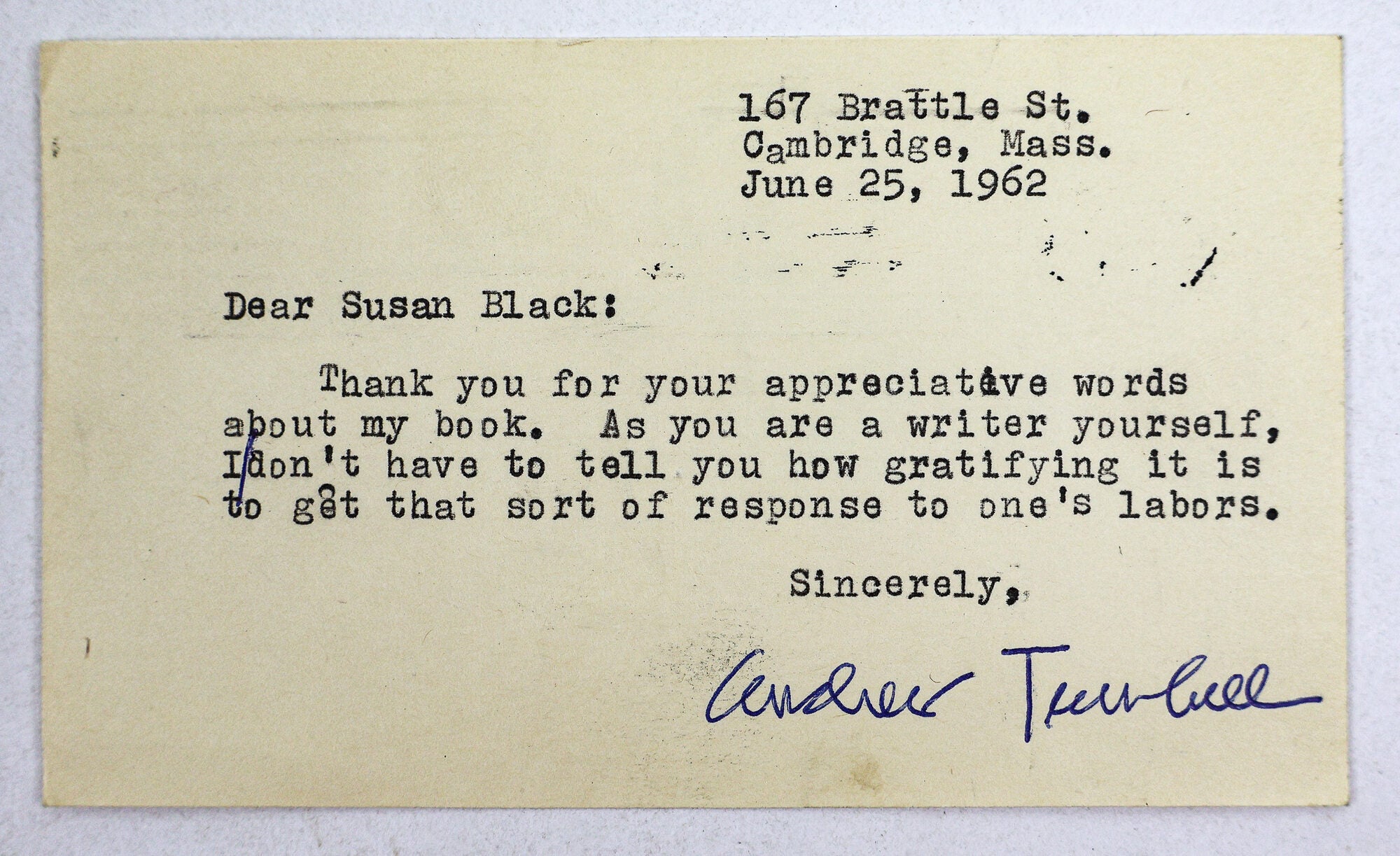 1413830 ANDREW TURNBULL | POSTCARD TO SUSAN BLACK [SHEEHAN]. Andrew Turnbull.