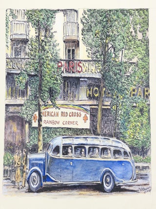 1413943 ORIGINAL 1944 WATERCOLOR PAINTING DEPICTING AMERICAN RED CROSS "RAINBOW CORNER"...