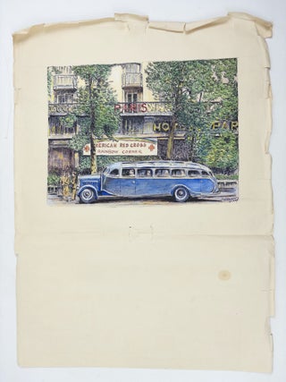 ORIGINAL 1944 WATERCOLOR PAINTING DEPICTING AMERICAN RED CROSS "RAINBOW CORNER" [Signed]