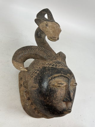 YAURE WOODEN HUMAN AND ANTELOPE MASK, IVORY COAST