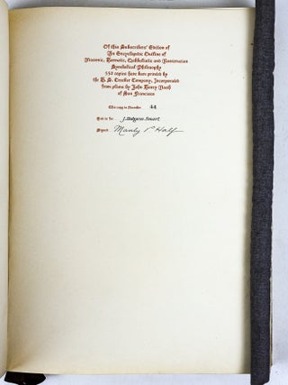 AN ENCYCLOPEDIC OUTLINE OF MASONIC, HERMETIC, QABBALISTIC AND ROSICRUCIAN SYMBOLICAL PHILOSOPHY BEING AN INTERPRETATION OF THE SECRET TEACHINGS CONCEALED WITHIN THE RITUALS, ALLEGORIES AND MYSTERIES OF ALL AGES [Signed]