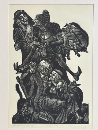 ORIGINAL WOOD ENGRAVING TITLED "THE FOLLIES OF OLD AGE" [Signed]