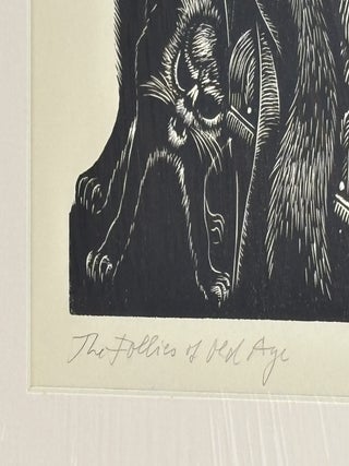 ORIGINAL WOOD ENGRAVING TITLED "THE FOLLIES OF OLD AGE" [Signed]
