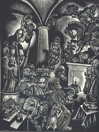 ORIGINAL WOOD ENGRAVING TITLED "THE FOLLIES OF WORSHIPPING IDOLS" [Signed]