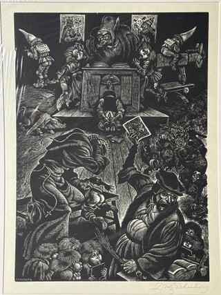ORIGINAL WOOD ENGRAVING TITLED "THE FOLLIES OF TEACHING" [Signed]