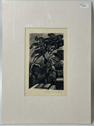 1414394 ORIGINAL WOOD ENGRAVING "HORSE RACING" [Signed]. Fritz Eichenberg
