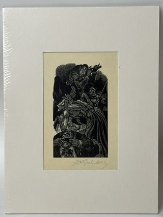 1414405 ORIGINAL WOOD ENGRAVING "FOUR DEVILS IN HELL" [Signed]. Fritz Eichenberg