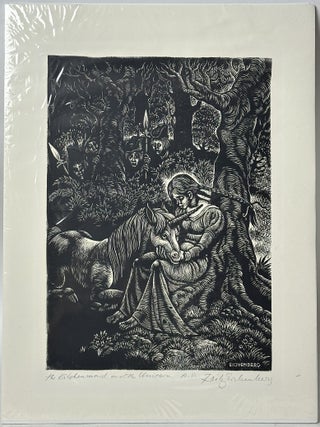 1414409 ORIGINAL WOOD ENGRAVING "THE KITCHEN MAID AND THE UNICORN" A.P. (Signed). Fritz...