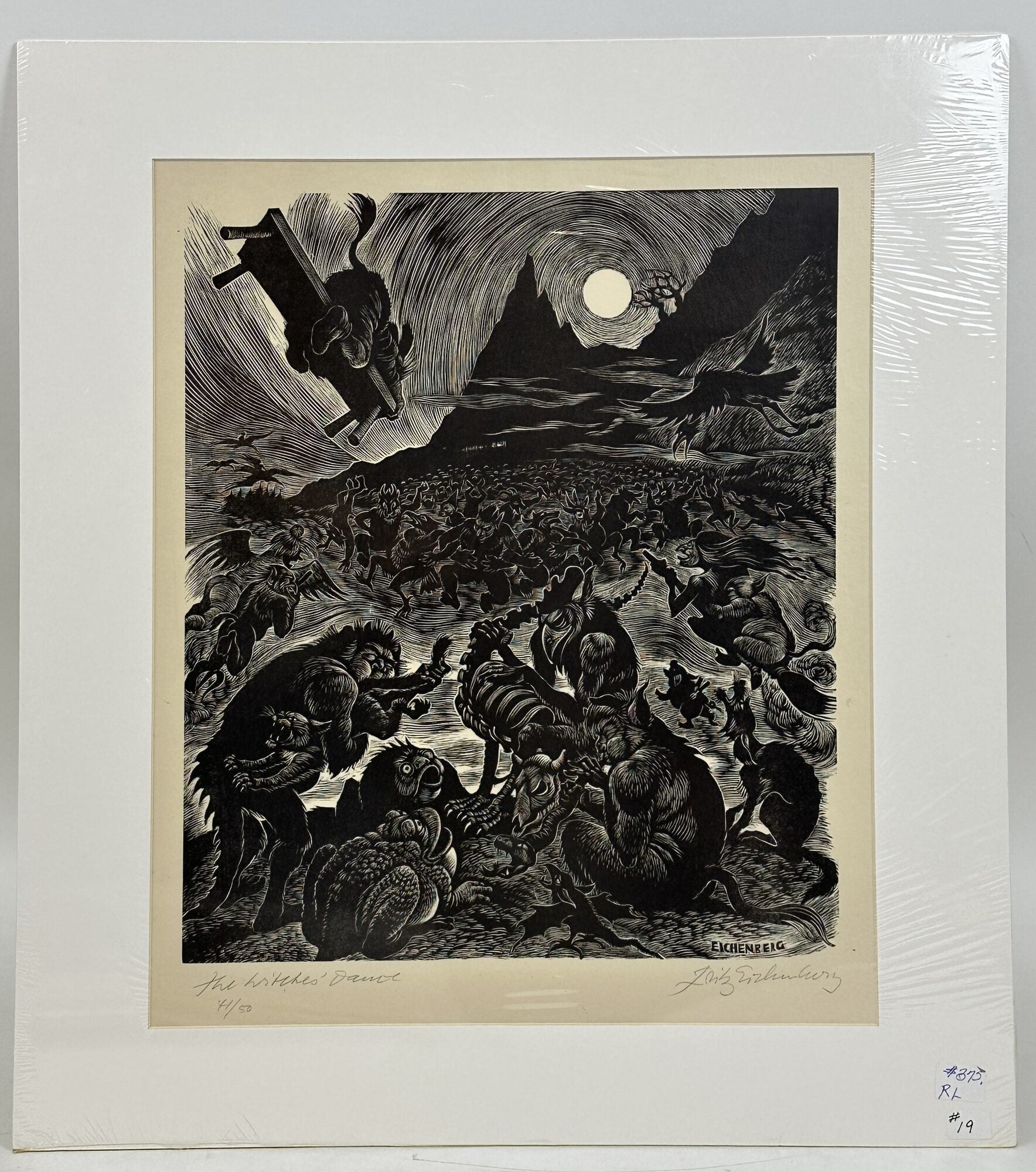 1414413 ORIGINAL WOOD ENGRAVING TITLED "THE WITCHES DANCE" [Signed]. Fritz Eichenberg.