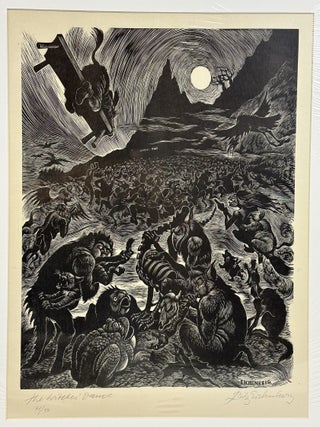 ORIGINAL WOOD ENGRAVING TITLED "THE WITCHES DANCE" [Signed]