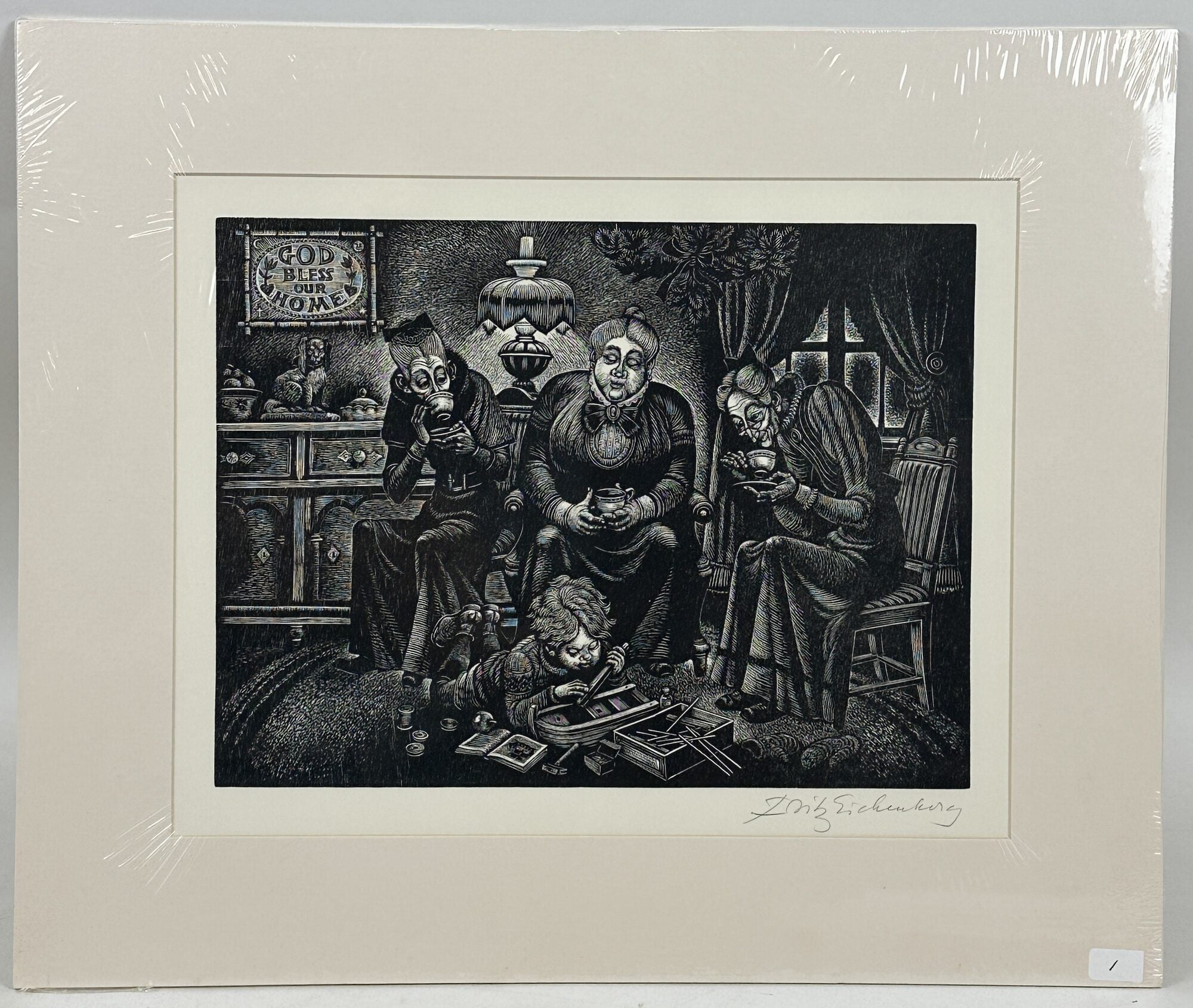 1414419 ORIGINAL WOOD ENGRAVING TITLED "THE AUNTS" [Signed]. Fritz Eichenberg.