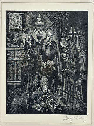 ORIGINAL WOOD ENGRAVING TITLED "THE AUNTS" [Signed]