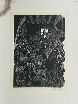 1414474 ORIGINAL WOOD ENGRAVING "THE RAID ON THE HOUSESTEAD" [Signed]. Fritz Eichenberg