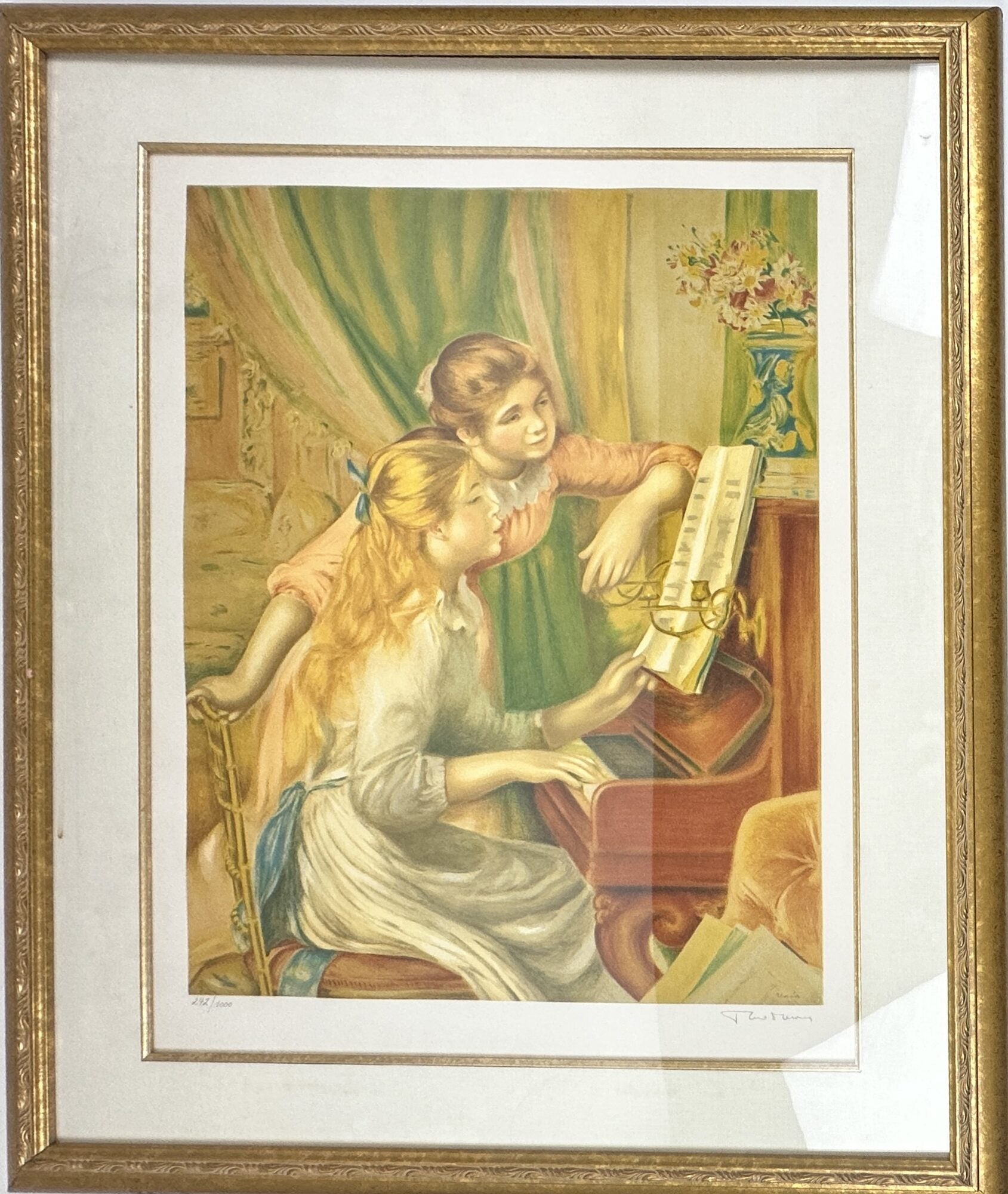 LITHOGRAPH TITLED YOUNG GIRLS AT THE PIANO AFTER RENOIR Signed