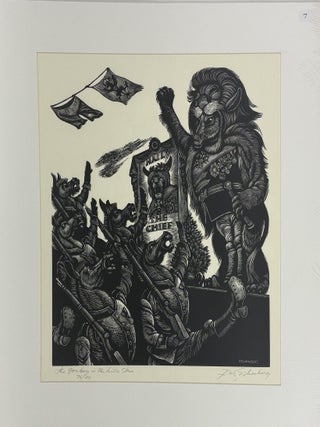 1414495 ORIGINAL WOOD ENGRAVING "THE DONKEY IN THE LION SKIN" [Signed]. Fritz Eichenberg