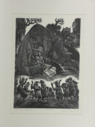 1414518 ORIGINAL WOOD ENGRAVING "THE LION AND THE MOUSE" [Signed]. Fritz Eichenberg