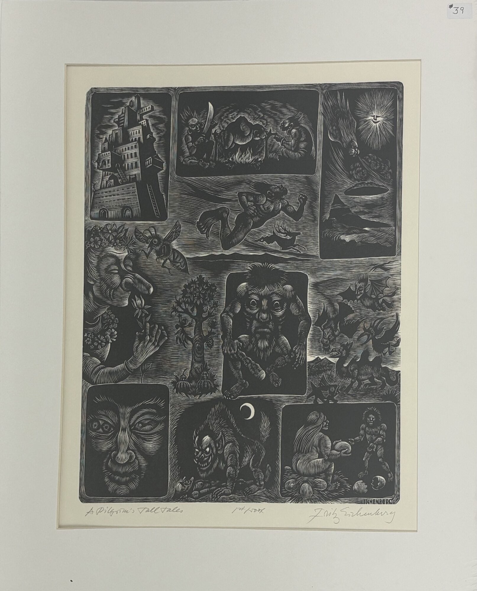 1414520 ORIGINAL WOOD ENGRAVING "A PILGRIM'S TALL TALES" [Signed]. Fritz Eichenberg.