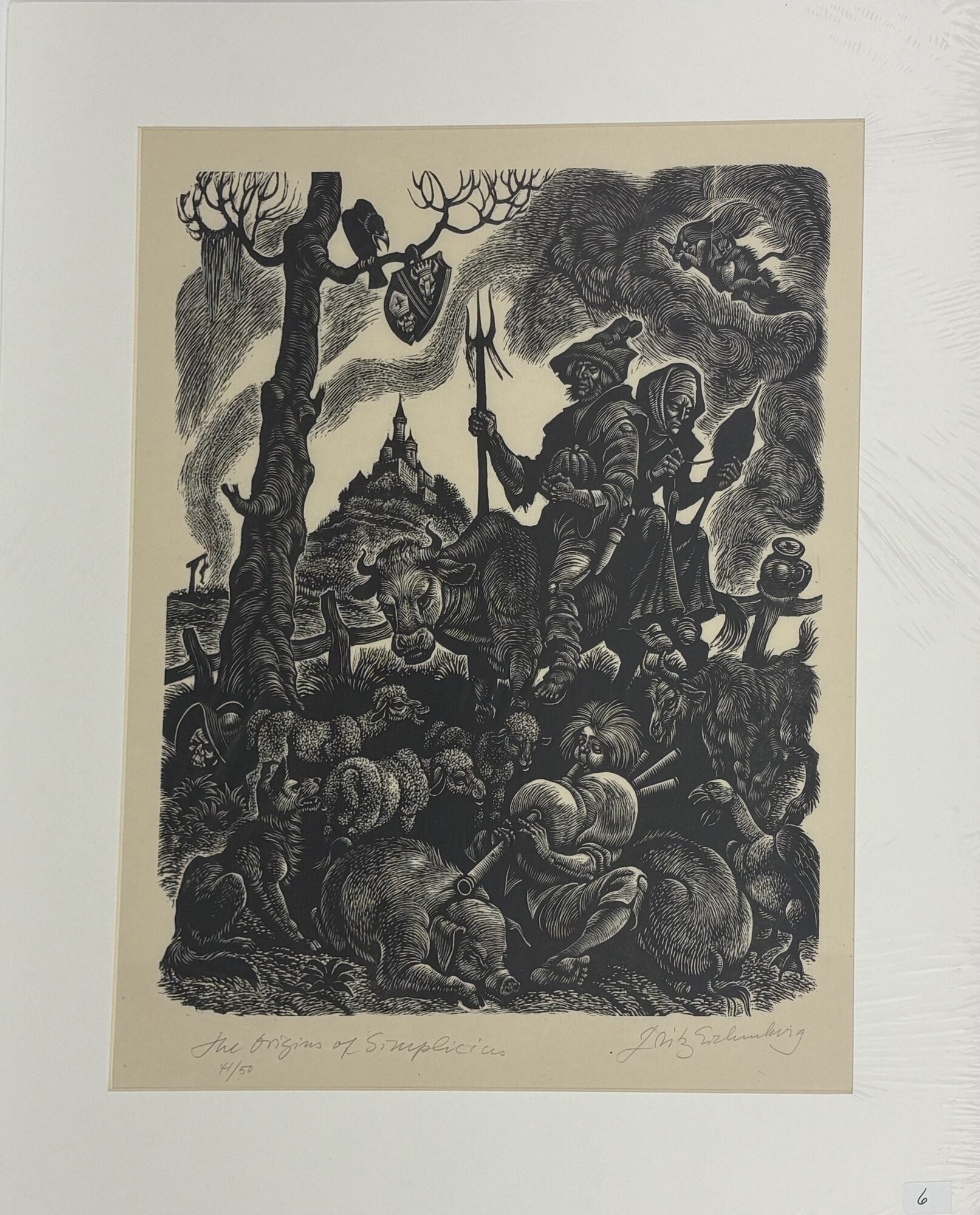 1414521 ORIGINAL WOOD ENGRAVING "THE ORIGIN OF SIMPLICIUS" [Signed]. Fritz Eichenberg.