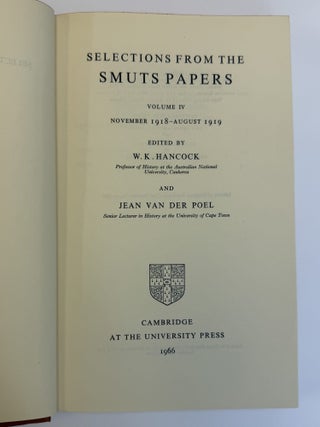 SELECTIONS FROM THE SMUTS PAPERS VOLUME IV NOVEMBER 1918-AUGUST 1919