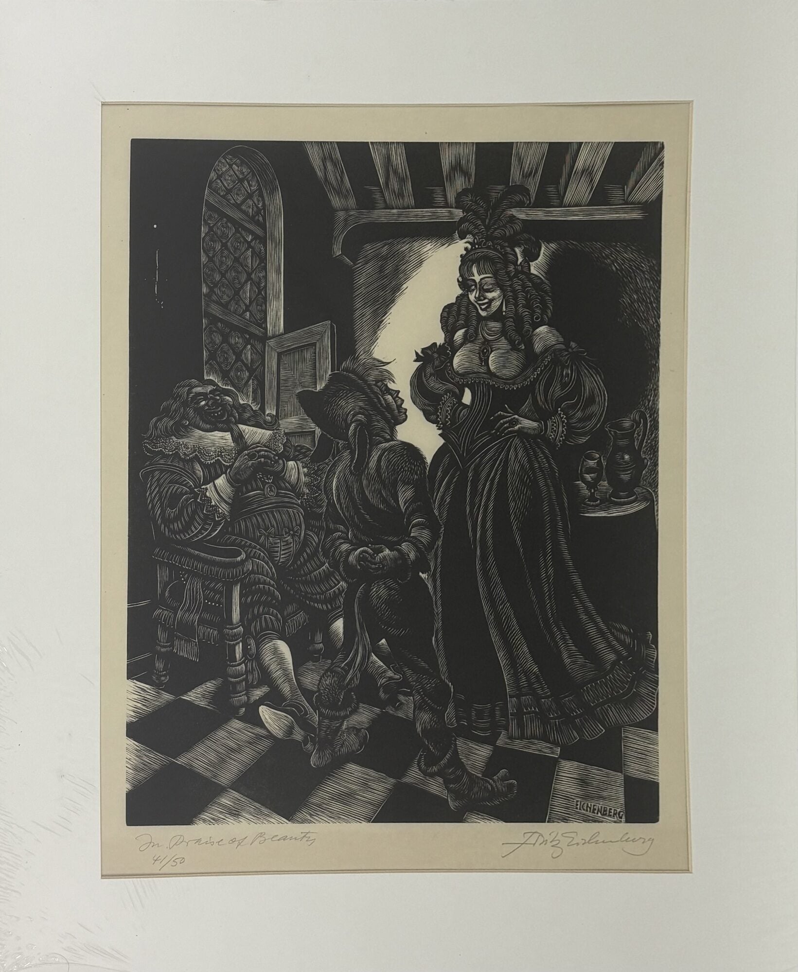 1414525 ORIGINAL WOOD ENGRAVING "IN PRAISE OF BEAUTY" [Signed]. Fritz Eichenberg.