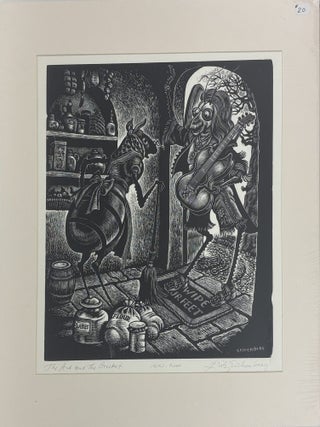 1414569 ORIGINAL WOOD ENGRAVING "THE ANT AND THE CRICKET" [Signed]. Fritz Eichenberg