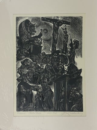 1414675 ORIGINAL WOOD ENGRAVING "ERASMUS - MONKS' FOLLY" [Signed]. Fritz Eichenberg