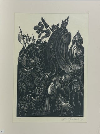 1414676 ORIGINAL WOOD ENGRAVING "ERASMUS - THE FOLLIES OF THE COURT" [Signed]. Fritz...