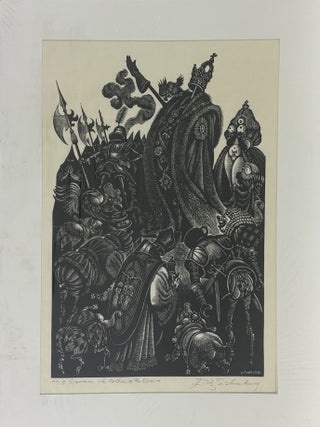 1414678 ORIGINAL WOOD ENGRAVING "ERASMUS - THE FOLLIES OF THE COURT" [Signed]. Fritz...