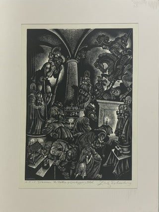 1414681 ORIGINAL WOOD ENGRAVING "ERASMUS - THE FOLLIES OF WORSHIPPING IDOLS" [Signed]....