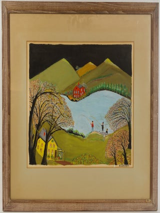 1415015 ORIGINAL PAINTING TITLED "FISHING AT MOUNTAIN LAKE" [Signed]. David Courlander