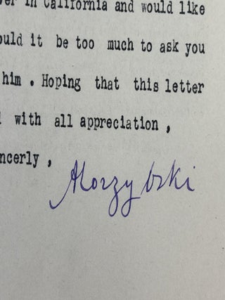 ALFRED KORZYBSKI | SIGNED LETTER TO FREDERICK GARDNER COTTRELL