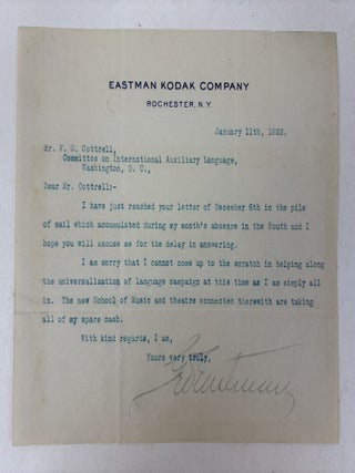 1415054 GEORGE EASTMAN | SIGNED LETTER TO FREDERICK GARDNER COTTRELL. George Eastman, Frederick...