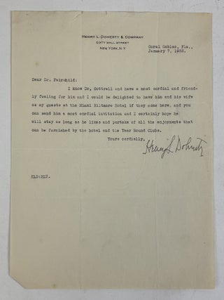 1415063 HENRY DOHERTY | SIGNED LETTER REGARDING FREDERICK GARDNER COTTRELL. Henry L. Doherty,...