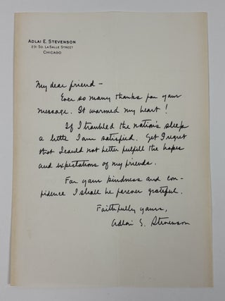 1415066 ADLAI STEVENSON | SIGNED LETTER TO FREDERICK GARDNER COTTRELL. Adlai Stevenson, Frederick...