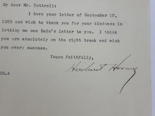 PRESIDENT HERBERT HOOVER | SIGNED LETTER TO FREDERICK GARDNER COTTRELL