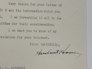 PRESIDENT HERBERT HOOVER | SIGNED LETTER TO FREDERICK GARDNER COTTRELL