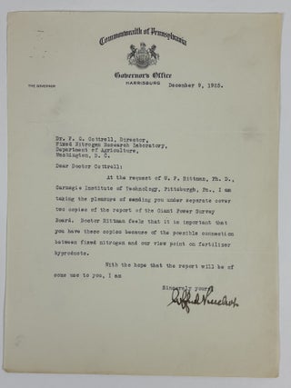 1415096 GILBERT PINCHOT | SIGNED LETTER TO FREDERICK GARDNER COTTRELL. Gilford Pinchot, Frederick...