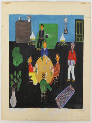 1415101 ORIGINAL PAINTING OF CARD PLAYERS AT ROUND TABLE [Signed]. David Courlander