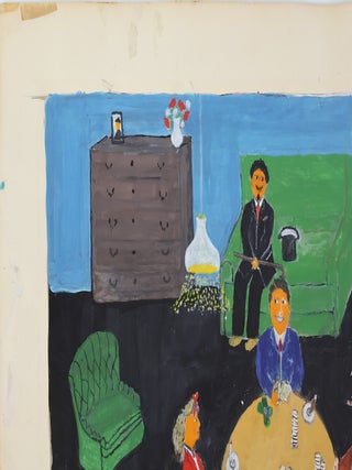 ORIGINAL PAINTING OF CARD PLAYERS AT ROUND TABLE [Signed]