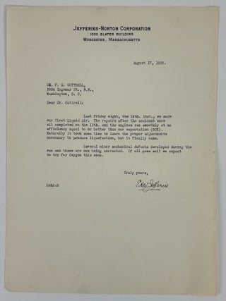 1415111 E.A.W. JEFFERIES | SIGNED LETTER TO FREDERICK GARDNER COTTRELL. E. A W. Jefferies,...