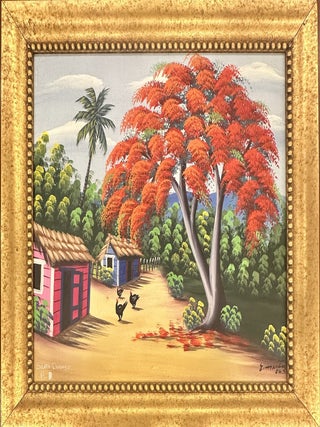 ORIGINAL ACRYLIC PAINTING OF VILLAGE ROAD IN SANTO DOMINGO (signed
