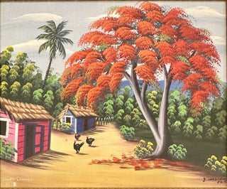 ORIGINAL ACRYLIC PAINTING OF VILLAGE ROAD IN SANTO DOMINGO (signed)
