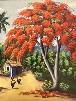 ORIGINAL ACRYLIC PAINTING OF VILLAGE ROAD IN SANTO DOMINGO (signed)