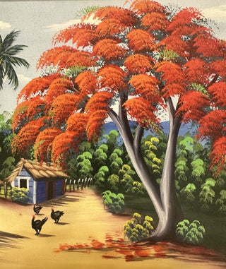 ORIGINAL ACRYLIC PAINTING OF VILLAGE ROAD IN SANTO DOMINGO (signed)