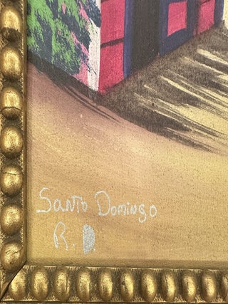ORIGINAL ACRYLIC PAINTING OF VILLAGE ROAD IN SANTO DOMINGO (signed)
