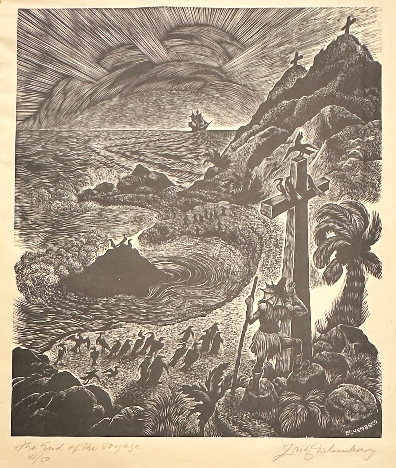 1417055 WOOD ETCHING ON PAPER "THE END OF THE VOYAGE" NO. 41/50 (signed). Fritz Eichenberg.